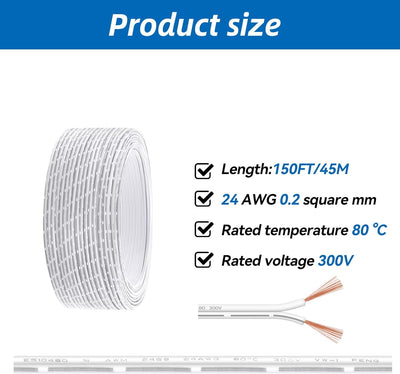 Cable puerta garaje 150pies 24AWG 2 conductores sensor blanco