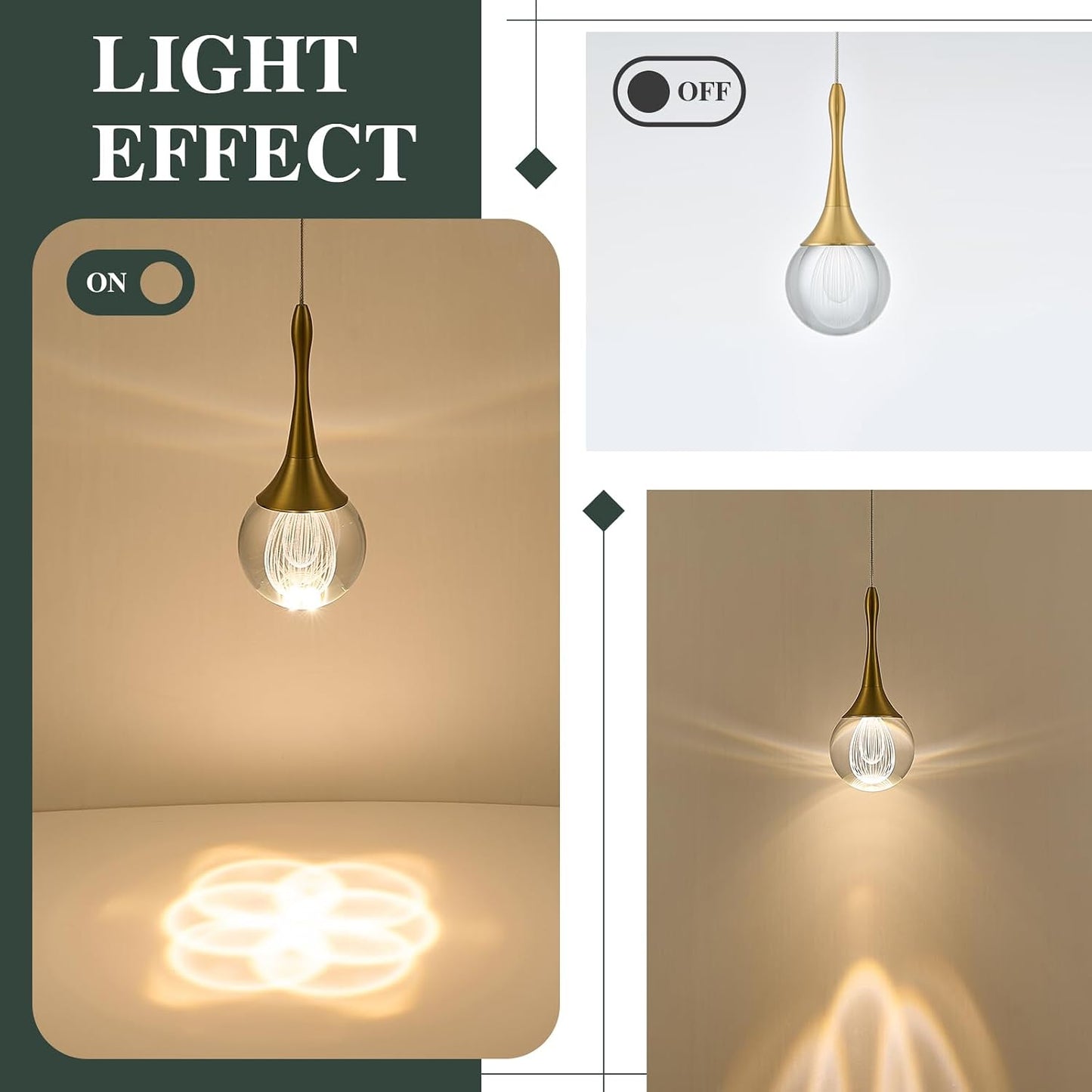 Lámpara colgante LED gotas lluvia cristal dorada 3000K pack 3
