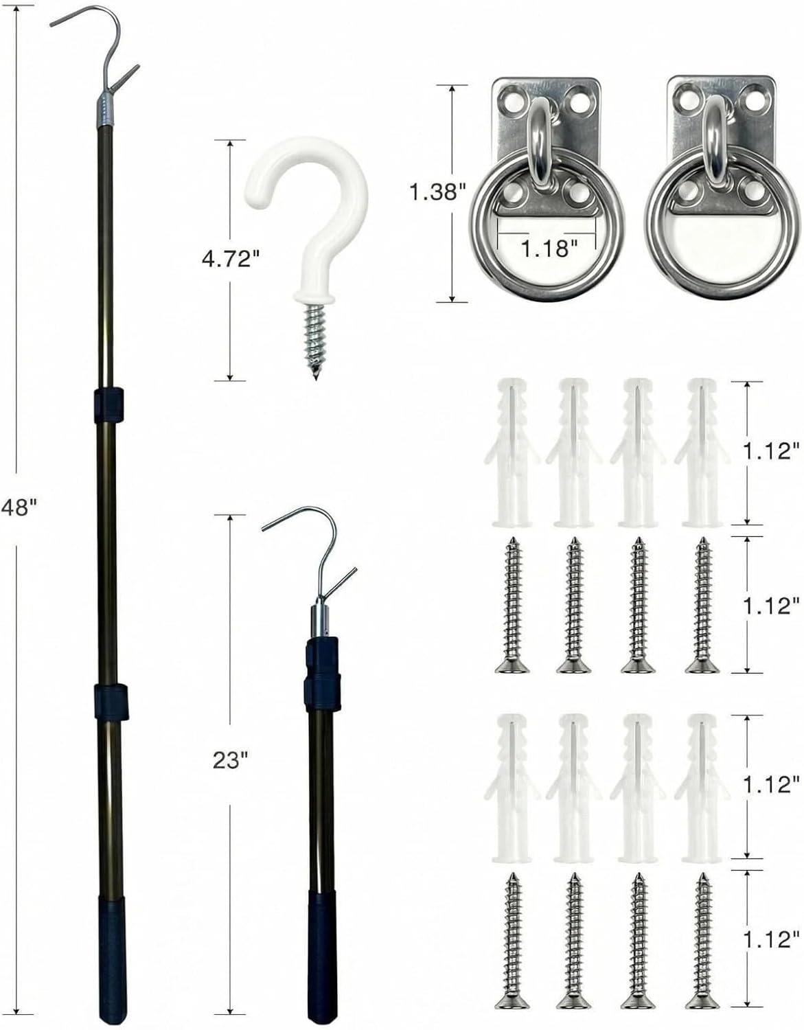 Kit gancho escalera 52pulg anillo tracción mango ergonómico
