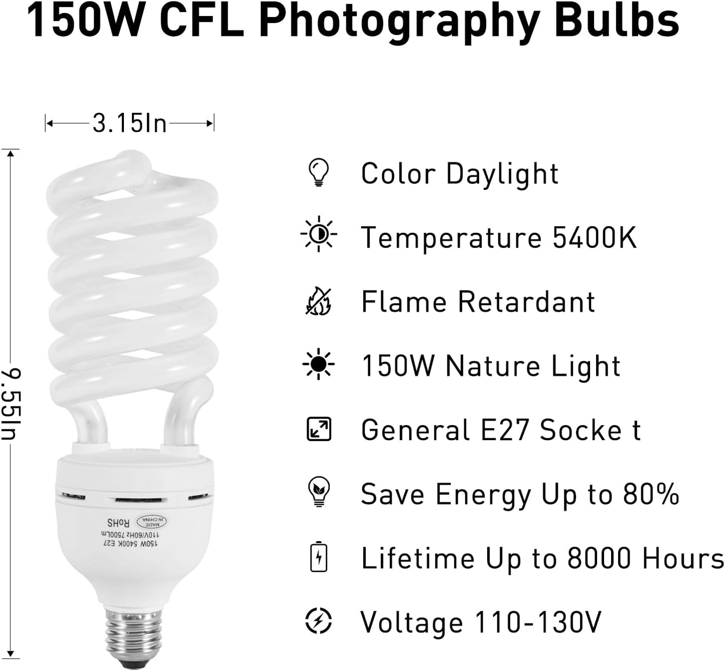 Bombilla CFL E27 150W 5400K iluminación estudio