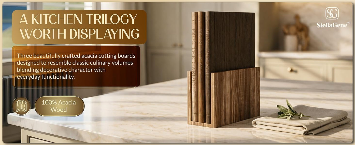 Set 3 Tablas Cortar Acacia Soporte Decorativas