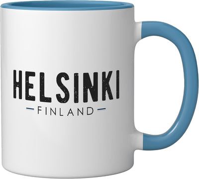 Taza de cerámica vintage Helsinki Finlandia azul blanco