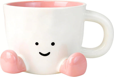 Taza de café artística de cerámica rosa para mujer y amigos