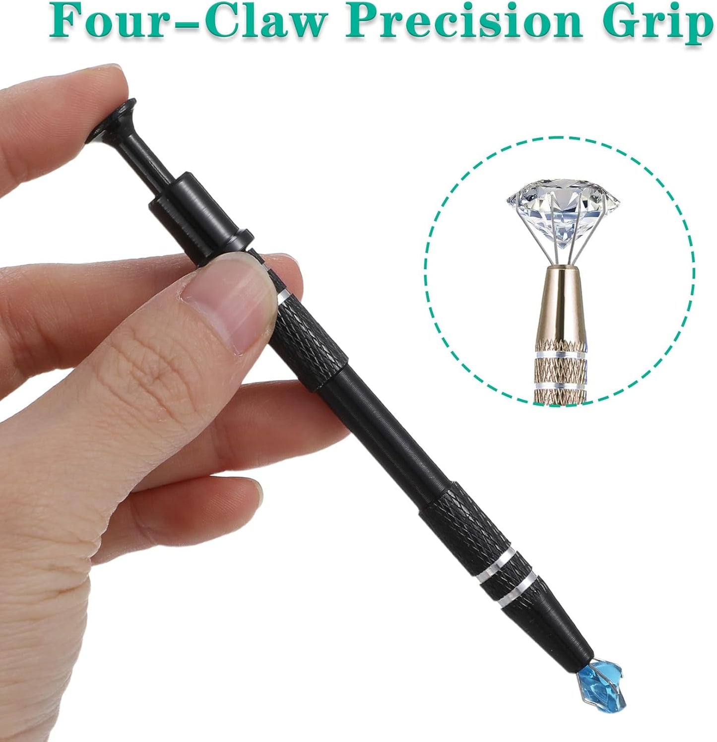 Pinza para joyas acero inox 4 garras set negro marrón plata