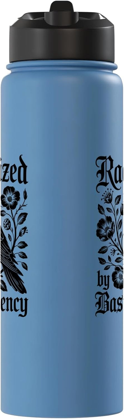 Botella de agua aislada estampado cuervo floral acero inoxidable