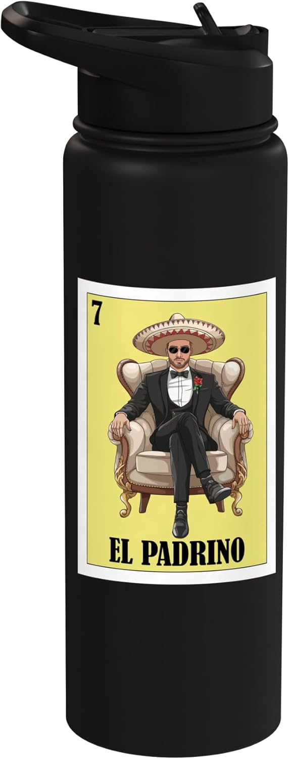 Botella de agua acero inoxidable para bautizo mexicano con diseño divertido