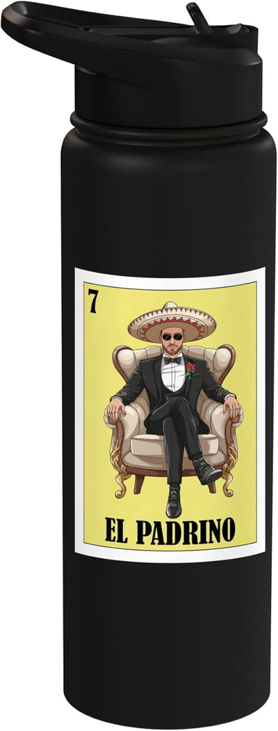Botella de agua acero inoxidable para bautizo mexicano con diseño divertido