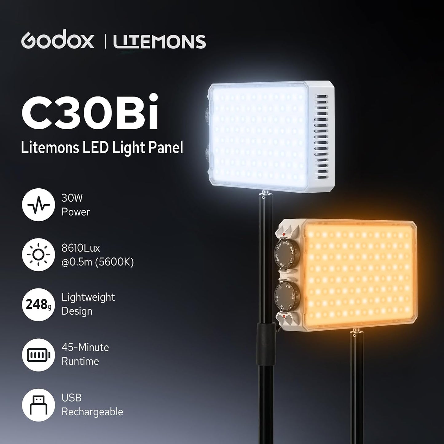 Luz LED bicolor 30W con ventilador silencioso