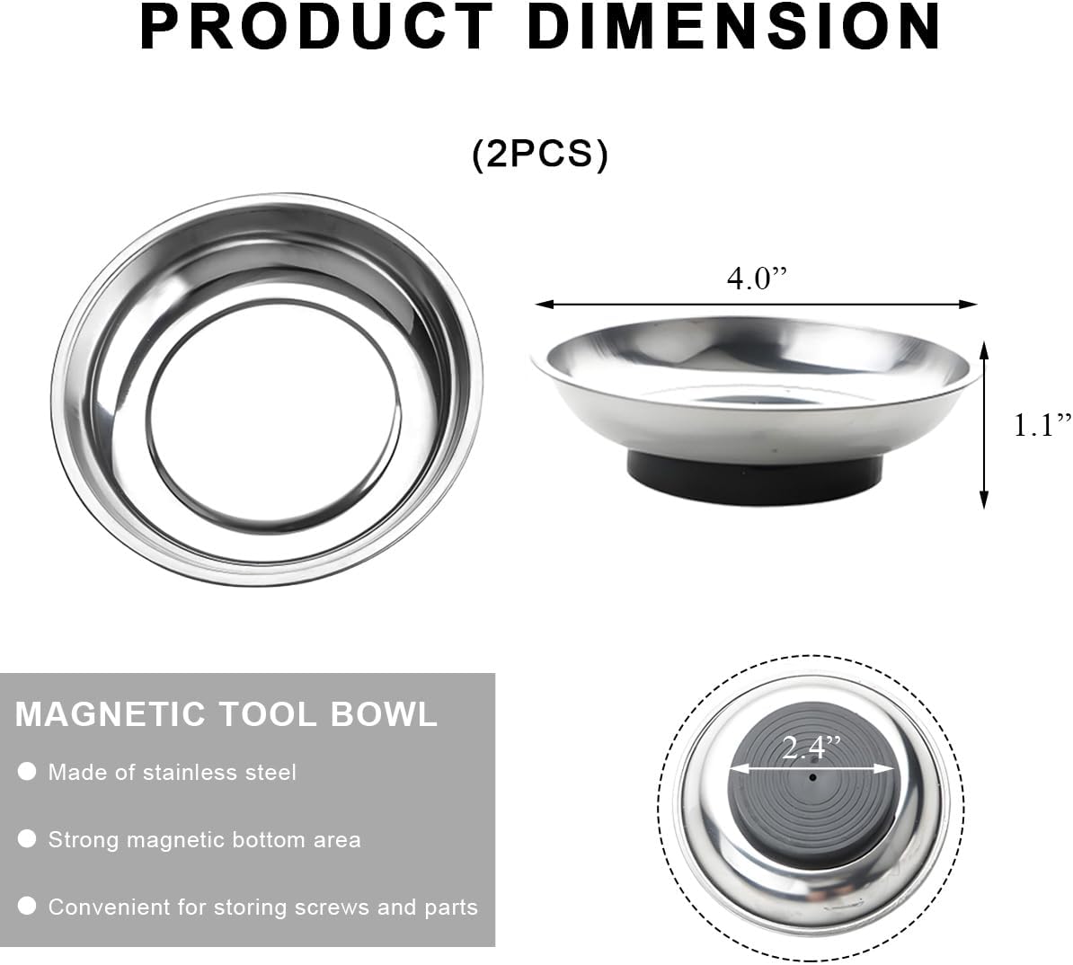 Set 2 bandejas magnéticas acero inox redondas 4pulg