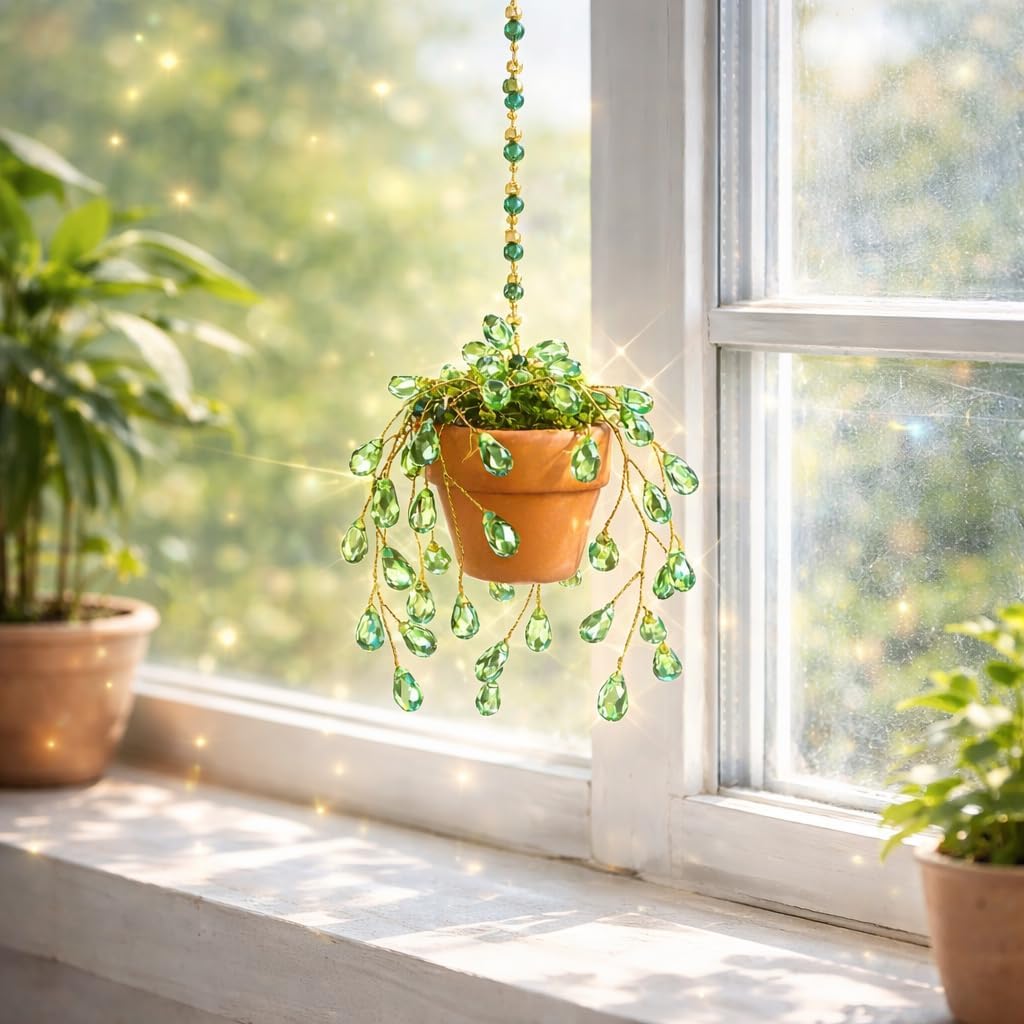 Atrapasoles para ventana con cuentas de gota de agua verde