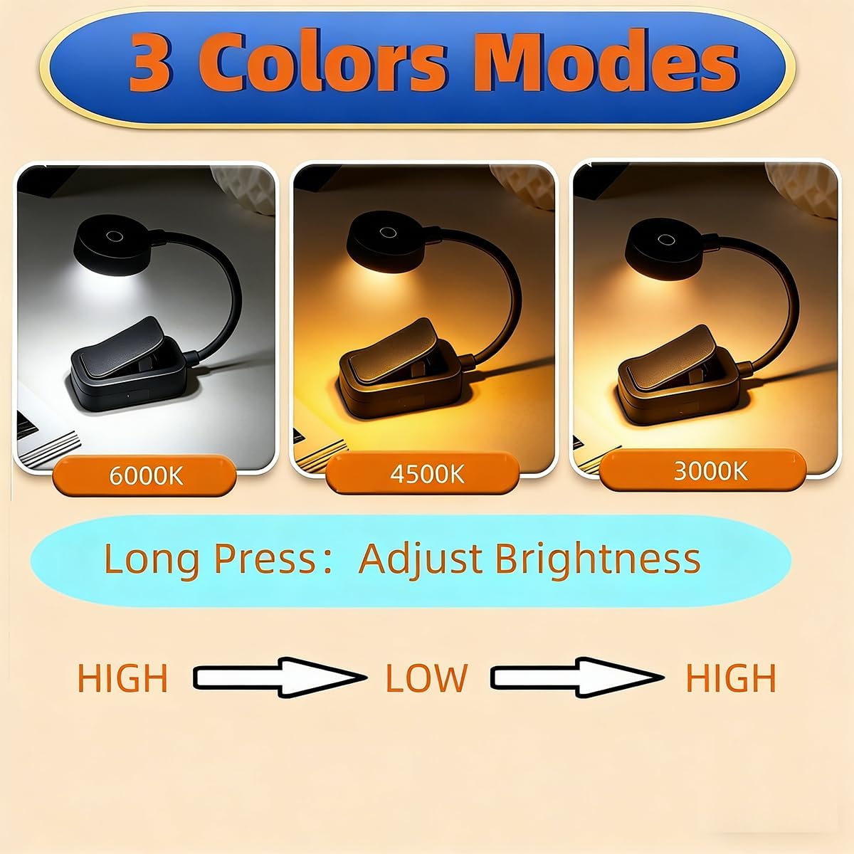 Pack 4 Luces Lectura Cama 3 Colores Brillo Ajustable