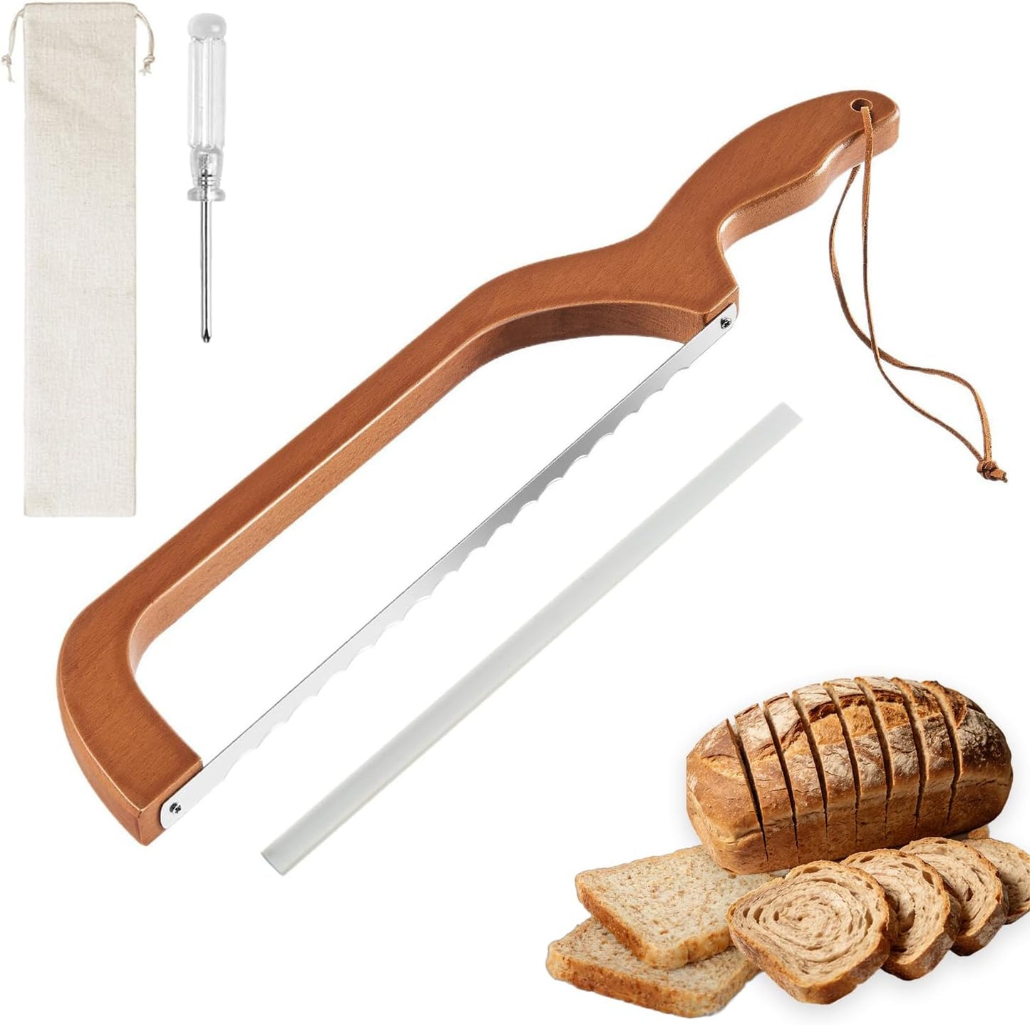 Cortador de pan de madera 15.7 pulgadas con hoja de acero inoxidable dentada