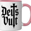 Taza Cerámica Deus Vult Cruz Latín Rosa/Blanco