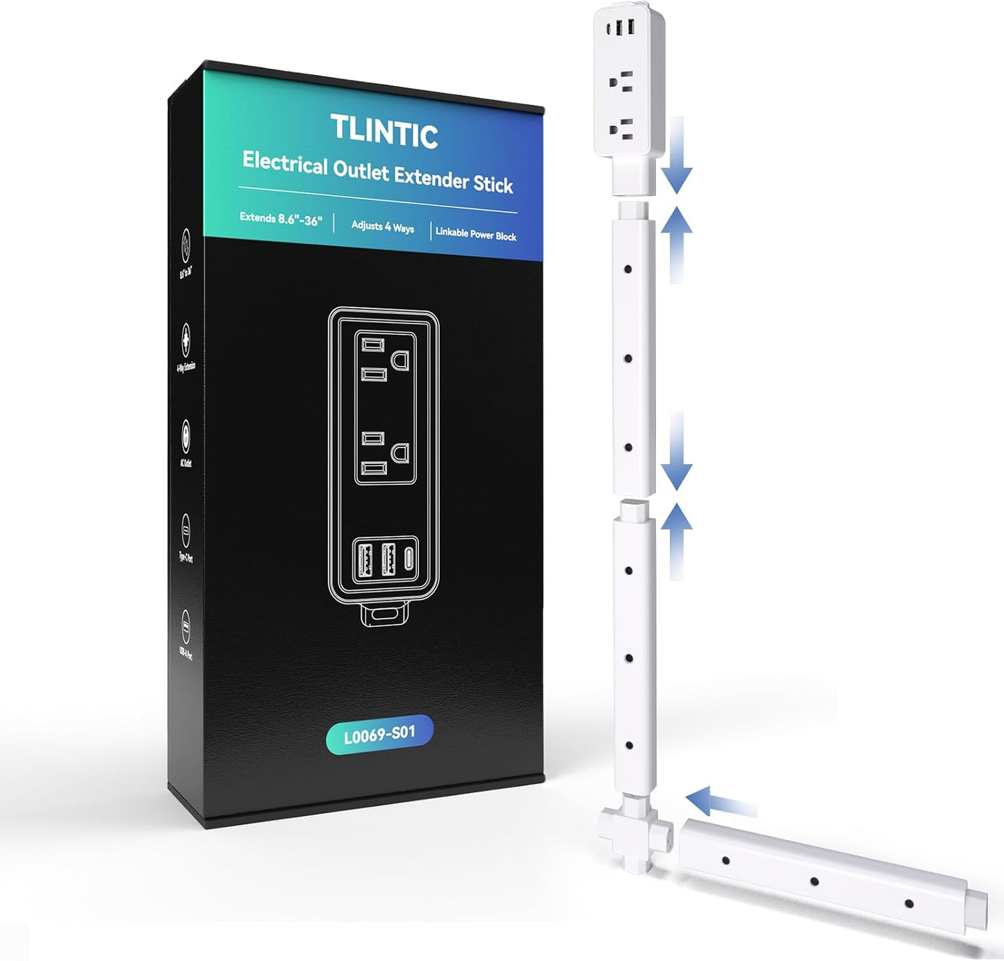 Extensor corriente modular con 2 salidas CA y 3 puertos USB