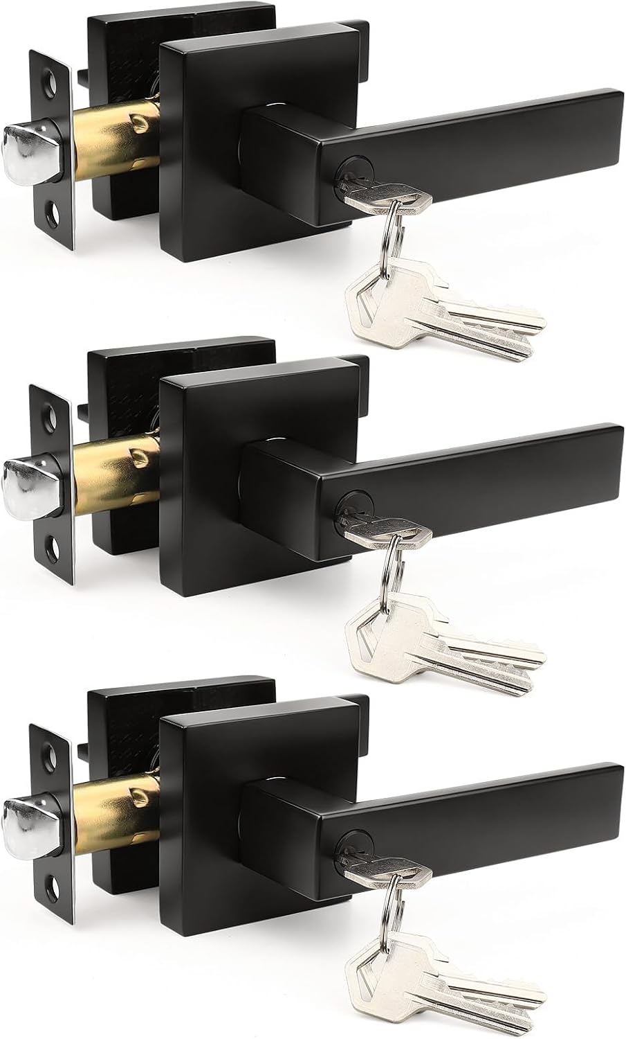 3 Pzas Palancas Puerta Negro Mate Cerradura Con Llave