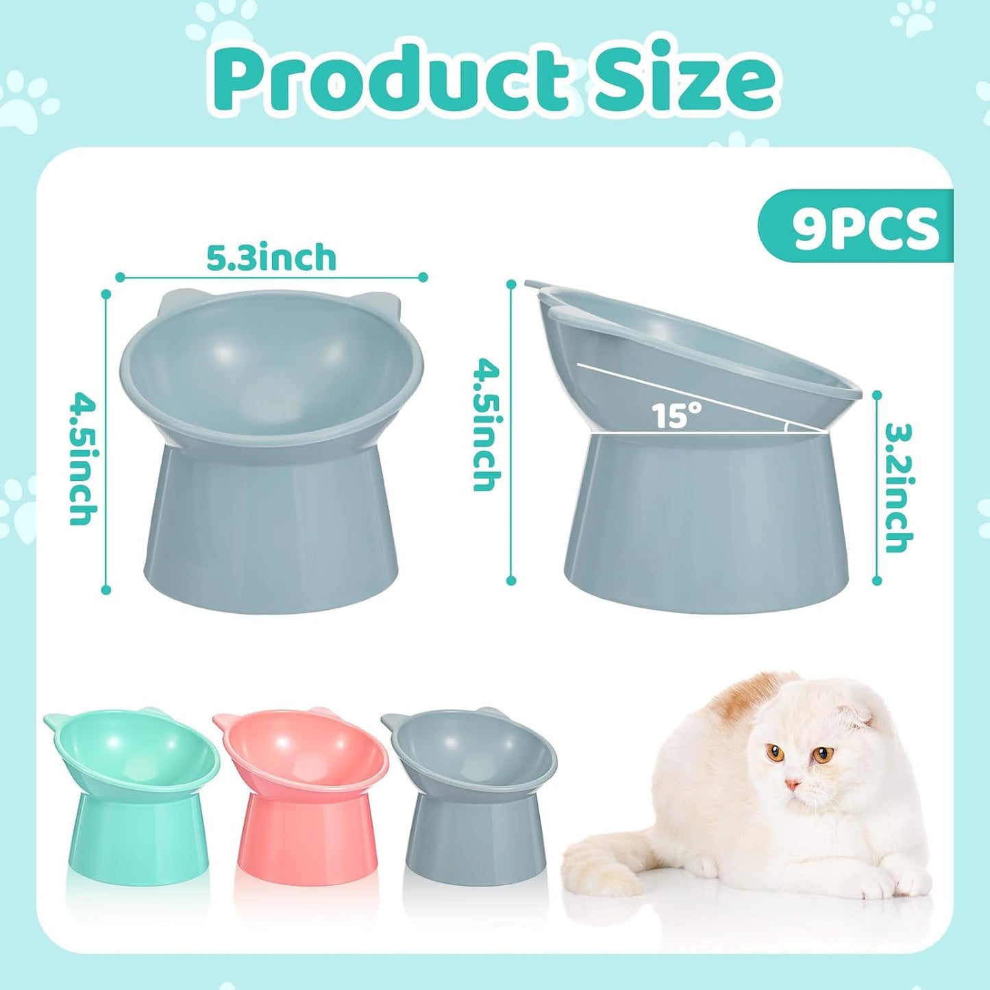 9 Cuencos Plástico para Gatos Inclinados 15 Grados Anti Vómitos