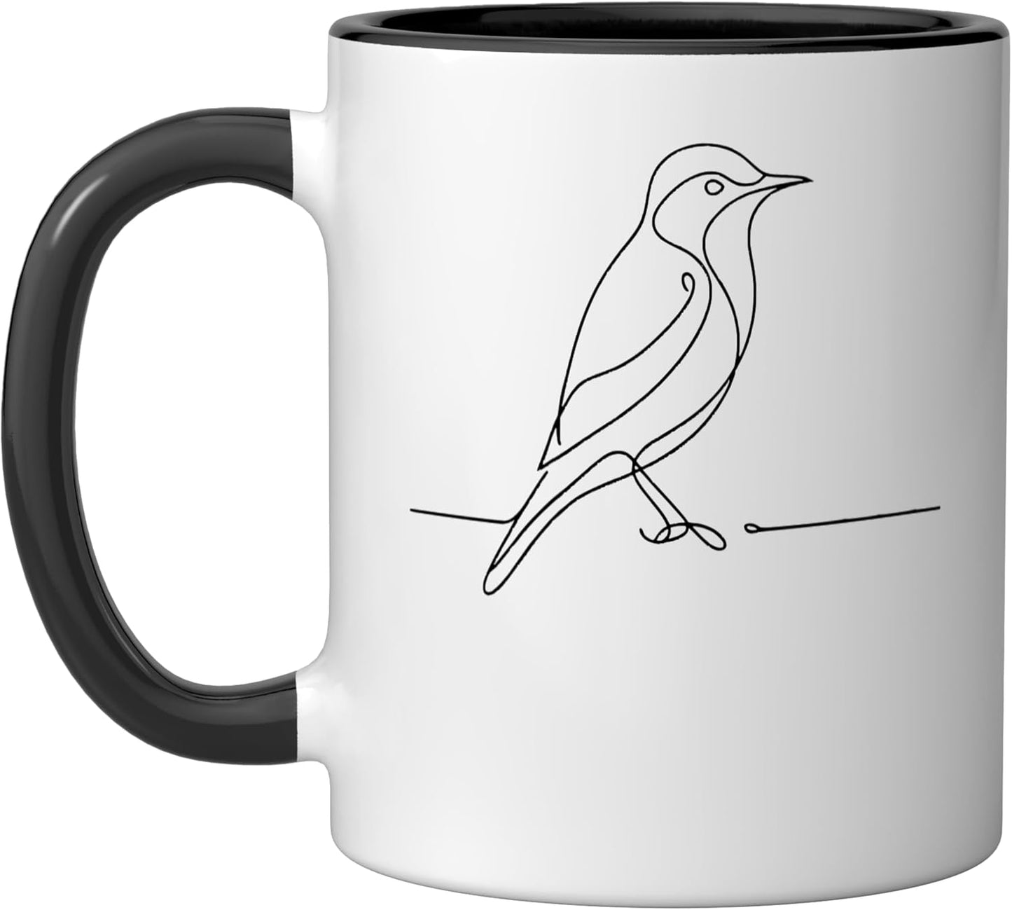 Taza cerámica Wood-Pewee Line Art para observador de aves negra/blanca