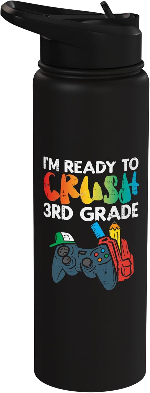 Botella de agua acero inoxidable aislada para niño videojuegos tercer grado