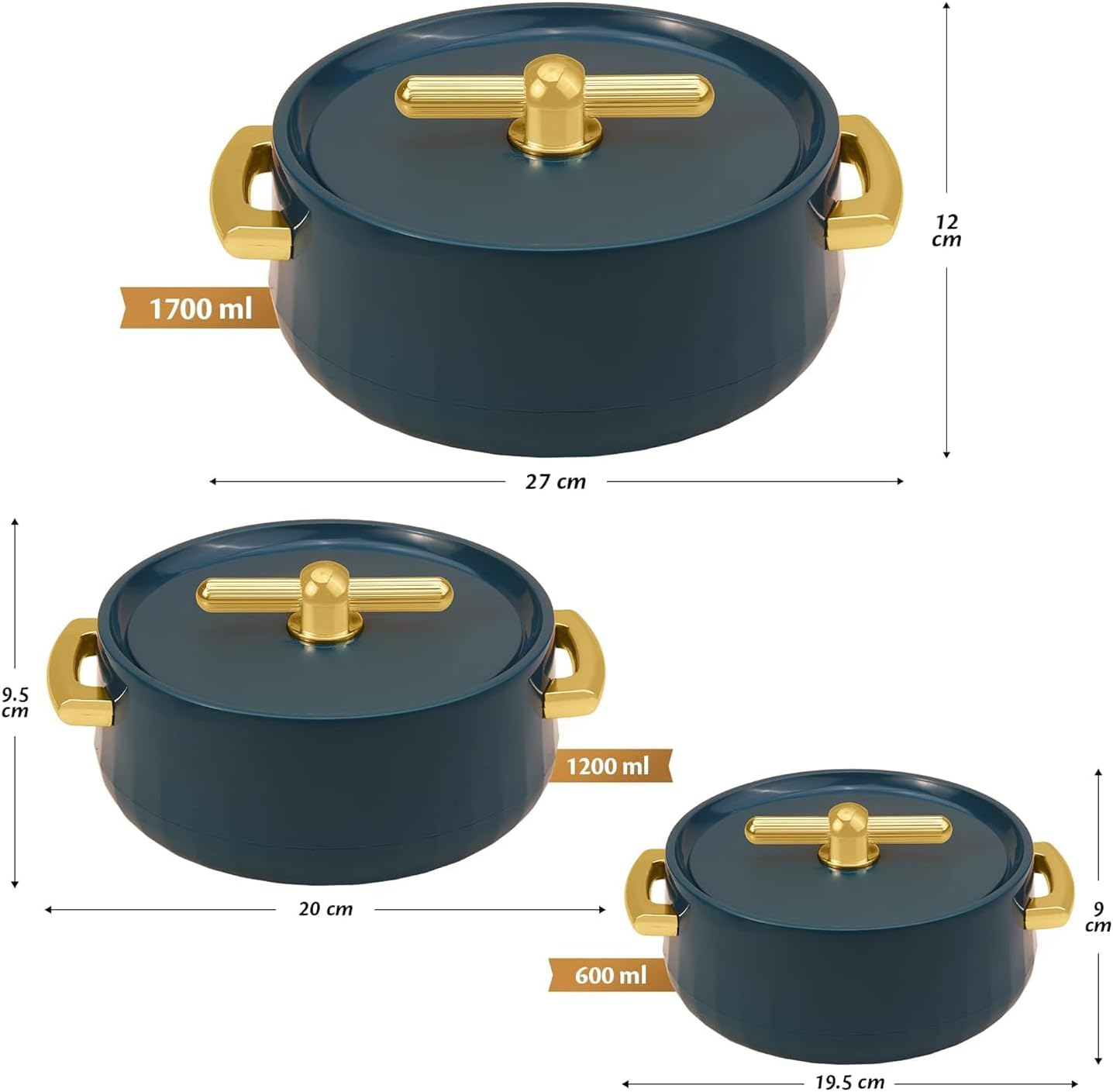 Set 3 Cacerolas Acero Inox 1700-600ml Para Cocina
