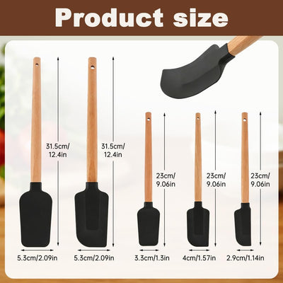 Set de 5 espátulas de silicona con mango de madera para cocinar y hornear