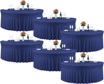 6 Manteles Poliéster Azul Mesa Redonda 5ft para Bodas y Fiestas