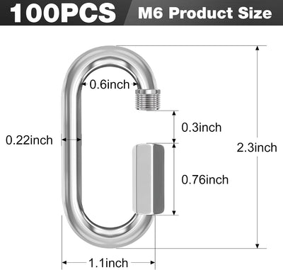 100 Conectores Cadena 2.3pulg Ganchos Bloqueo 1/4pulg 620lb
