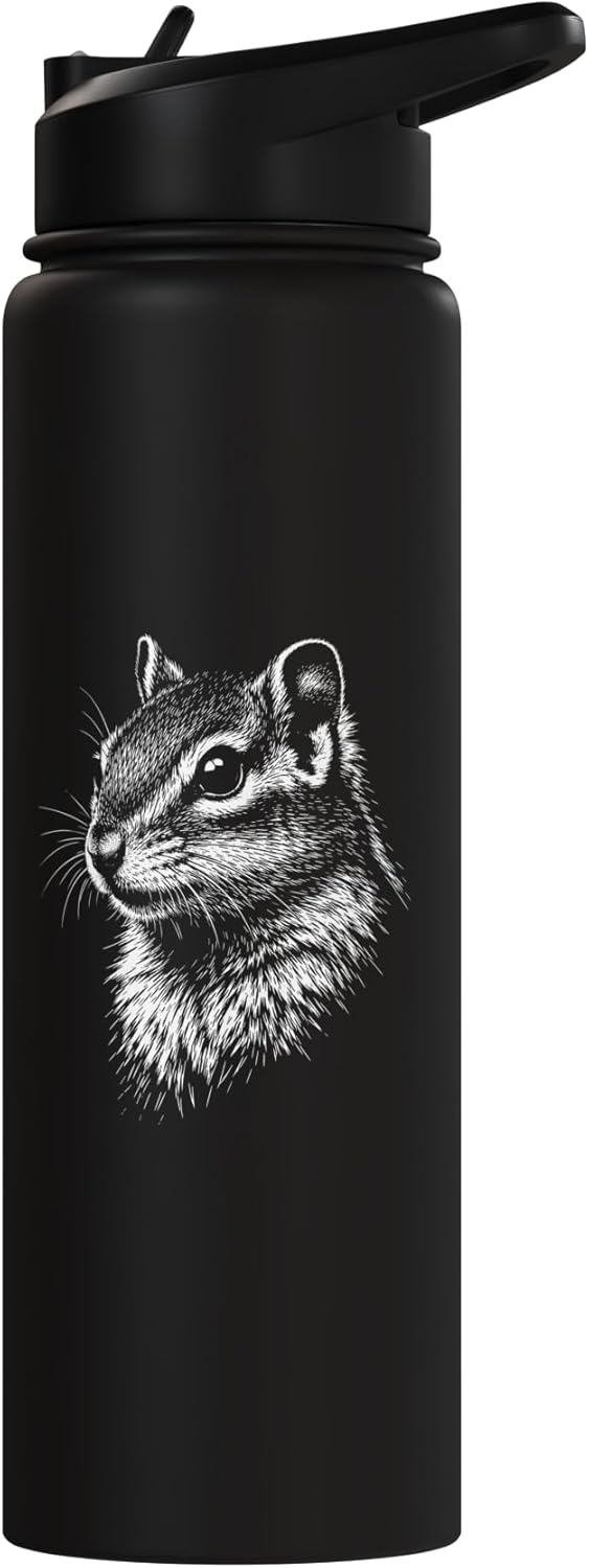 Botella de agua acero inoxidable Chipmunk en blanco y negro