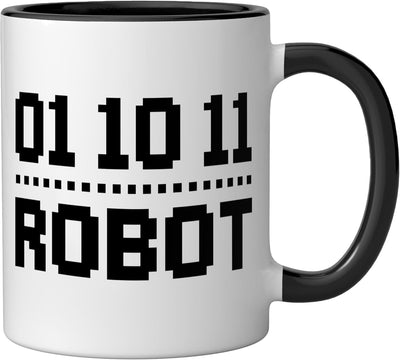 Taza cerámica robot binario humor programadores desarrolladores negro/blanco