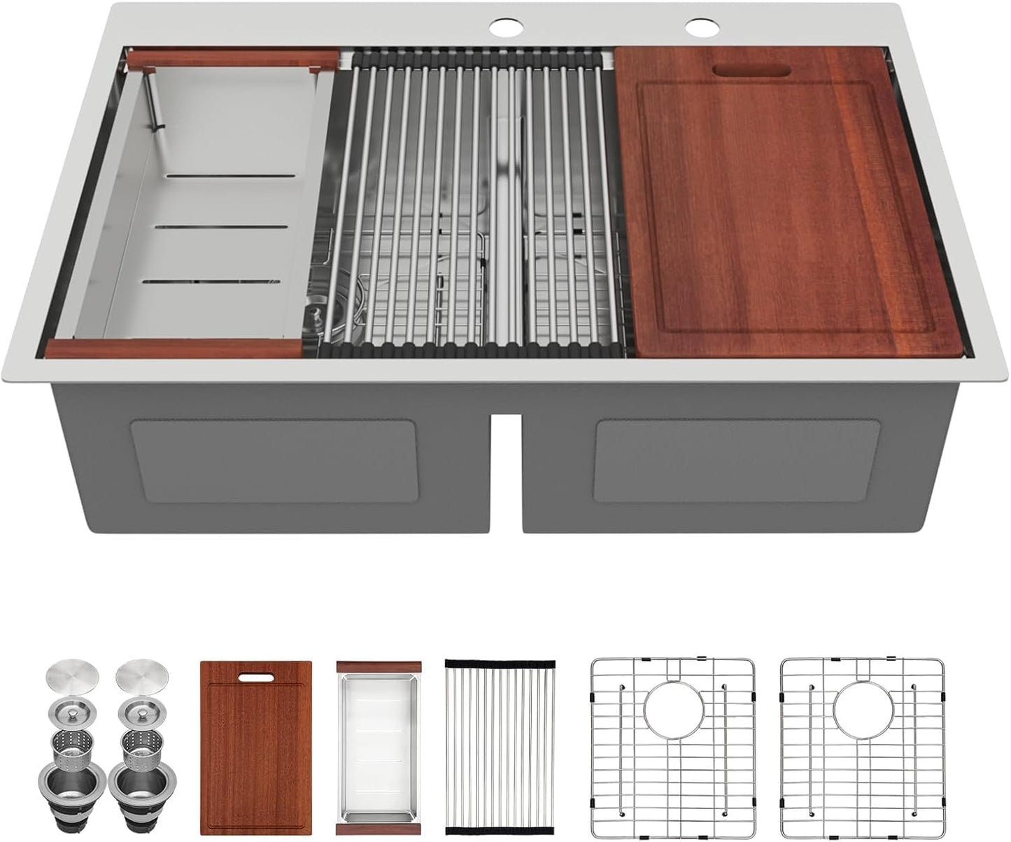 Fregadero cocina acero inox 36x22pulg doble cuenco 50/50