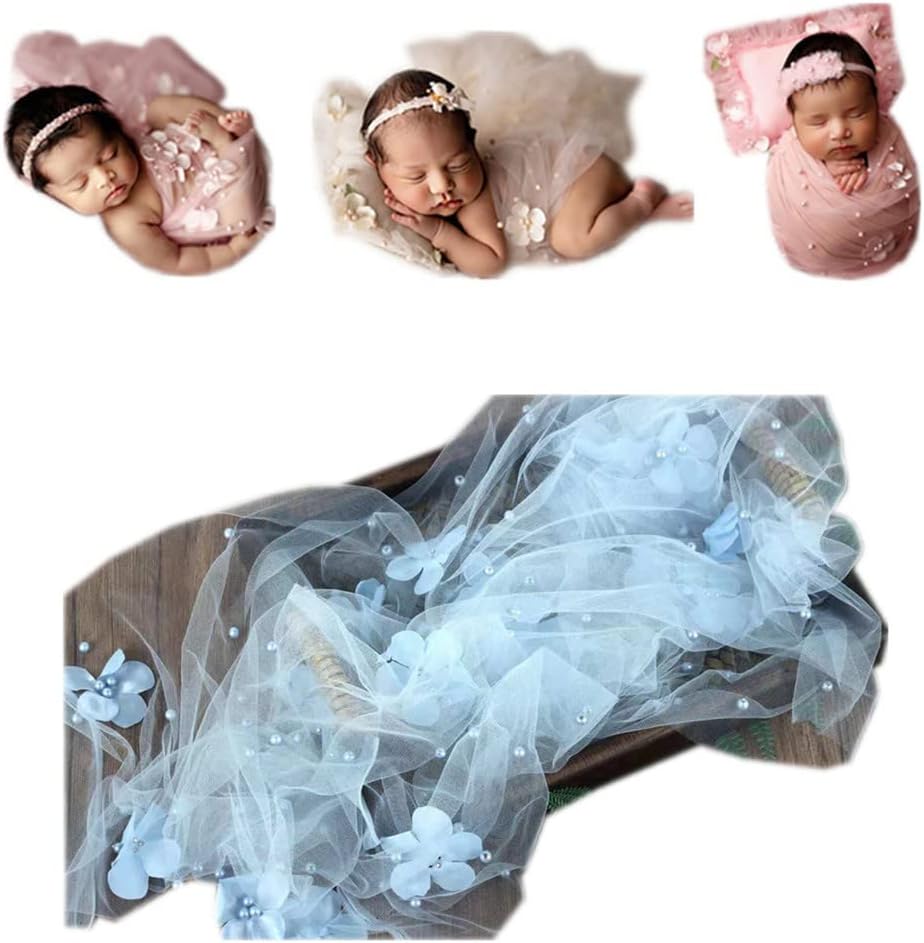 Manta envolvente bebé malla con perlas florales azul claro