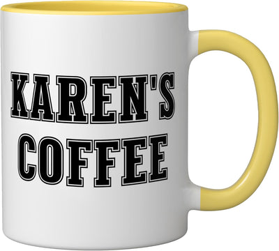 Taza personalizada para nombre Karen's Coffee cerámica amarillo/blanco