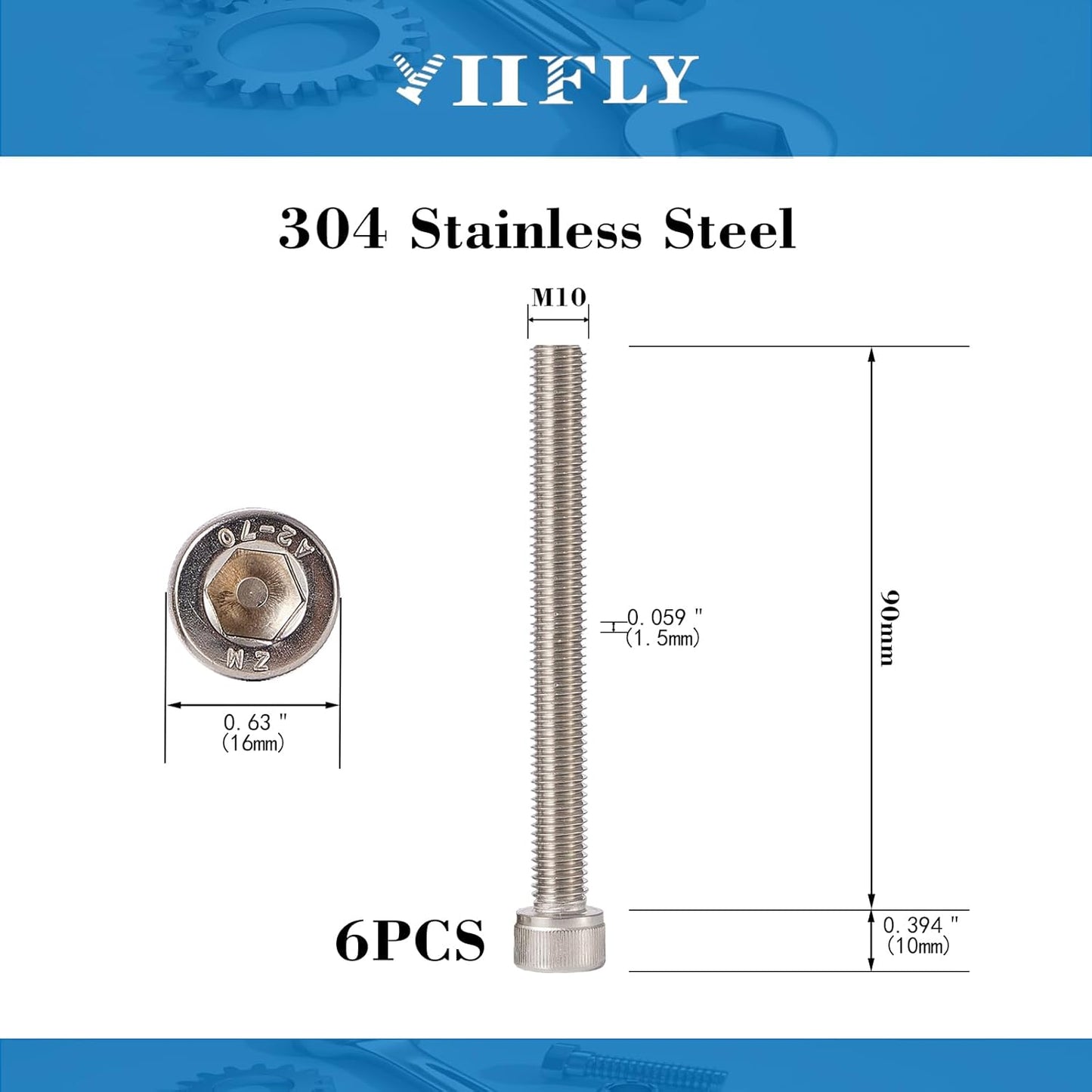 Tornillo M10x1.5 acero inox A2-70 set 6
