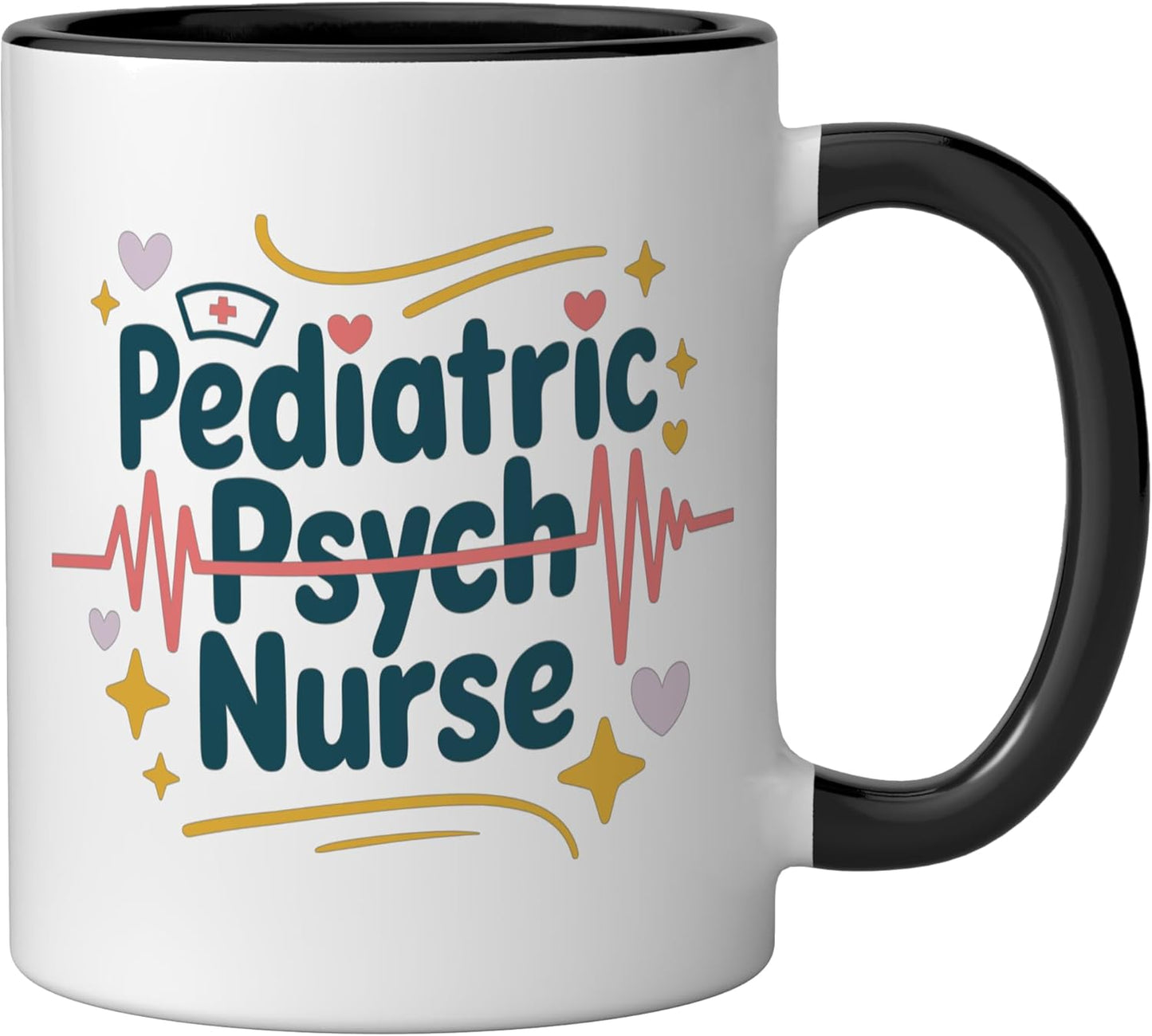 Taza cerámica para enfermero pediatra psiquiátrico negro/blanco
