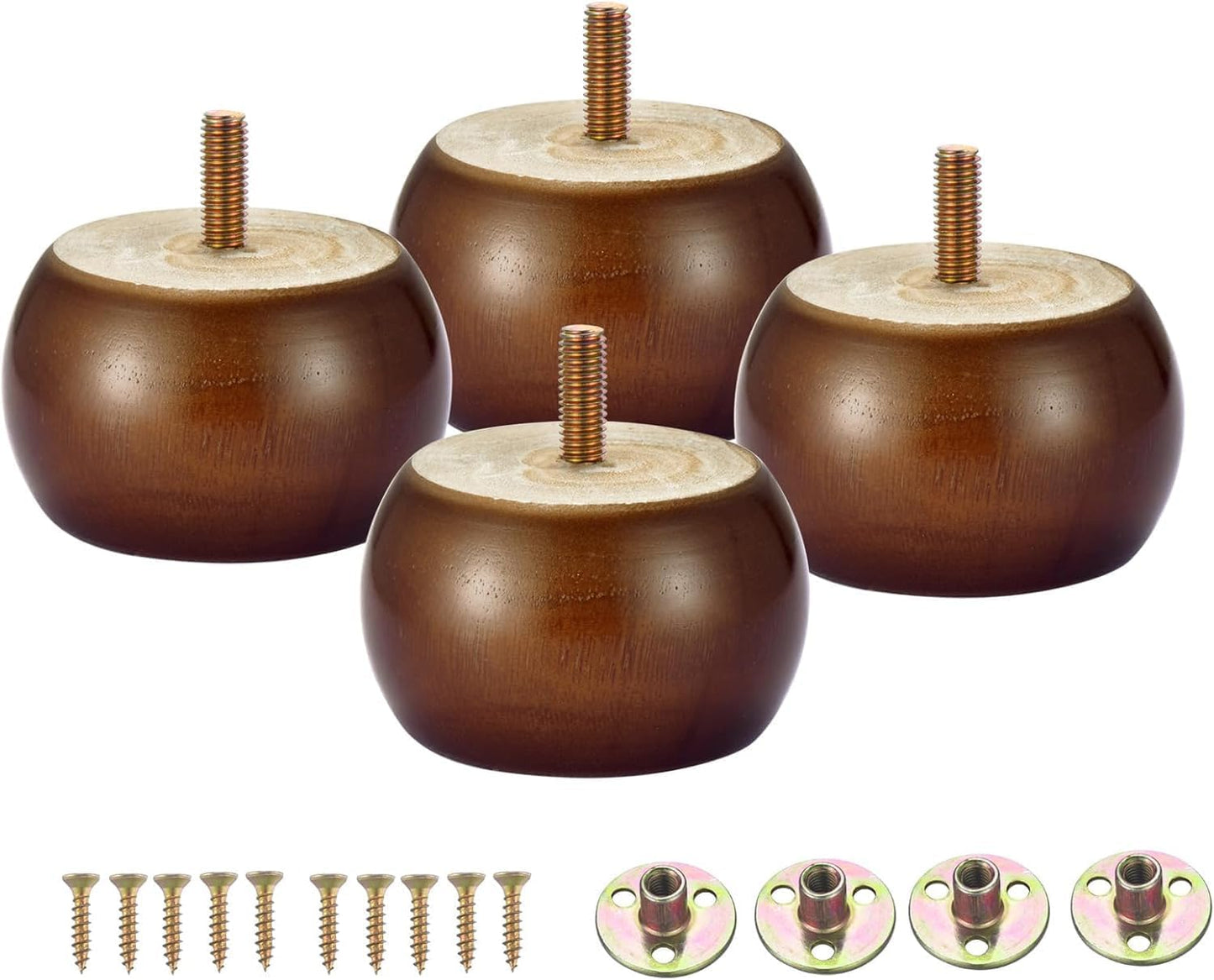 Set 4 Patas Nogal Macizo 2pulg para Mueble Redondo Otomana