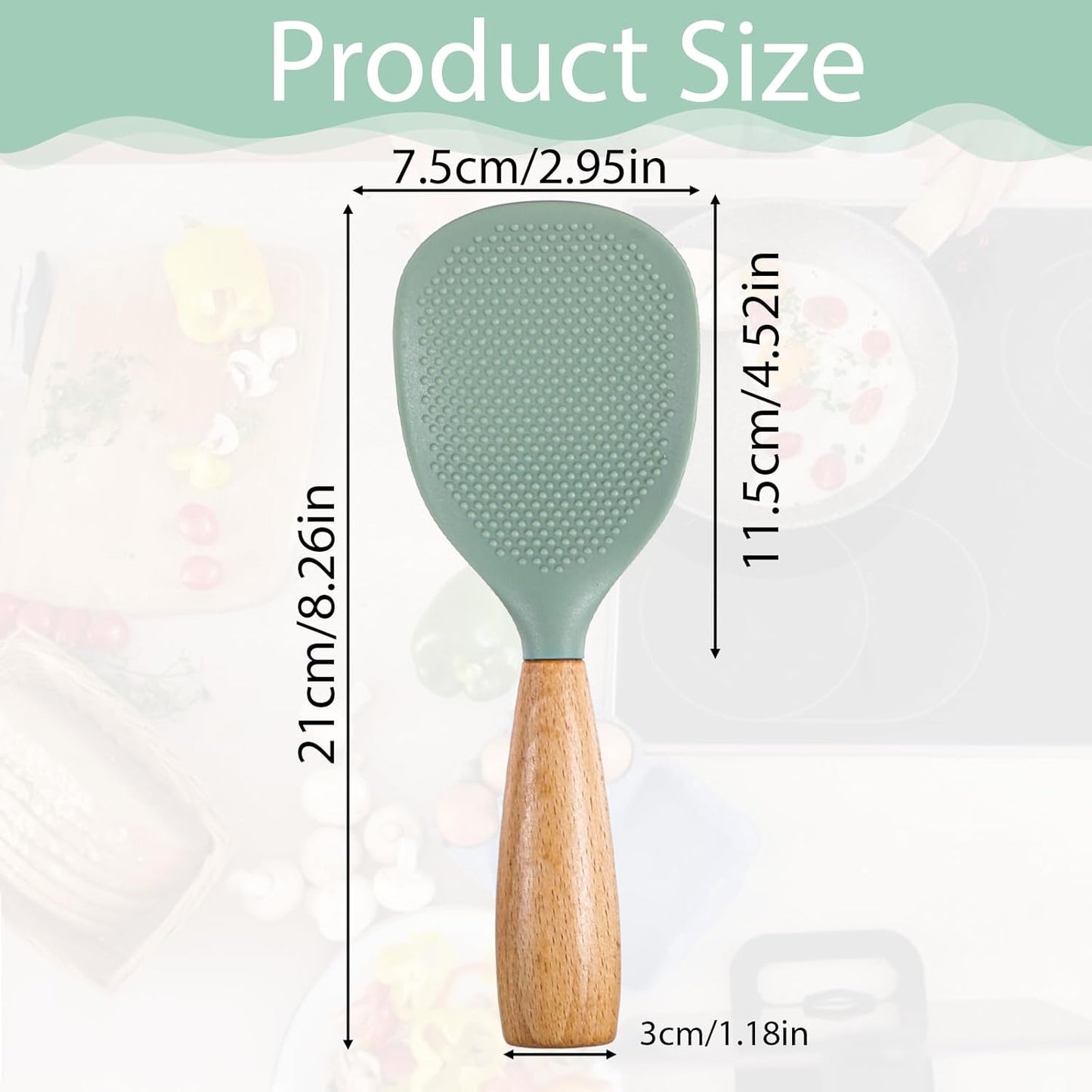 Cuchara silicona mango madera espátula cocinar antiadherente verde