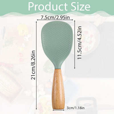 Cuchara silicona mango madera espátula cocinar antiadherente verde