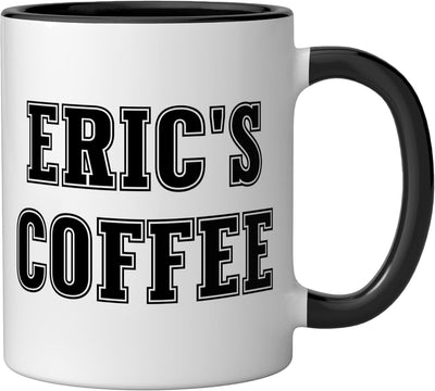 Taza personalizada para nombre de café Eric's Coffee en negro/blanco