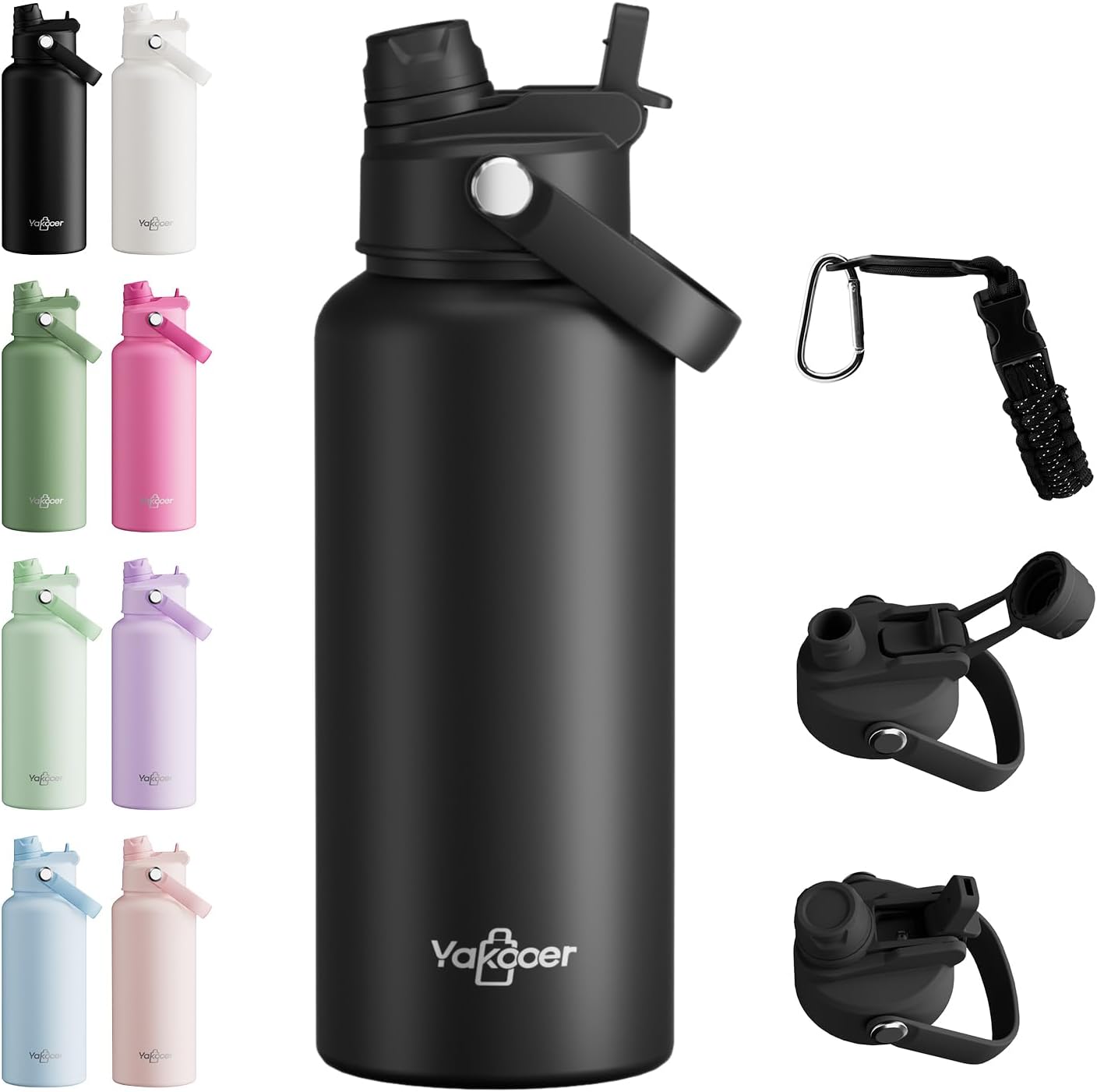Botella de agua aislada de acero inoxidable 304 con popote 2 en 1