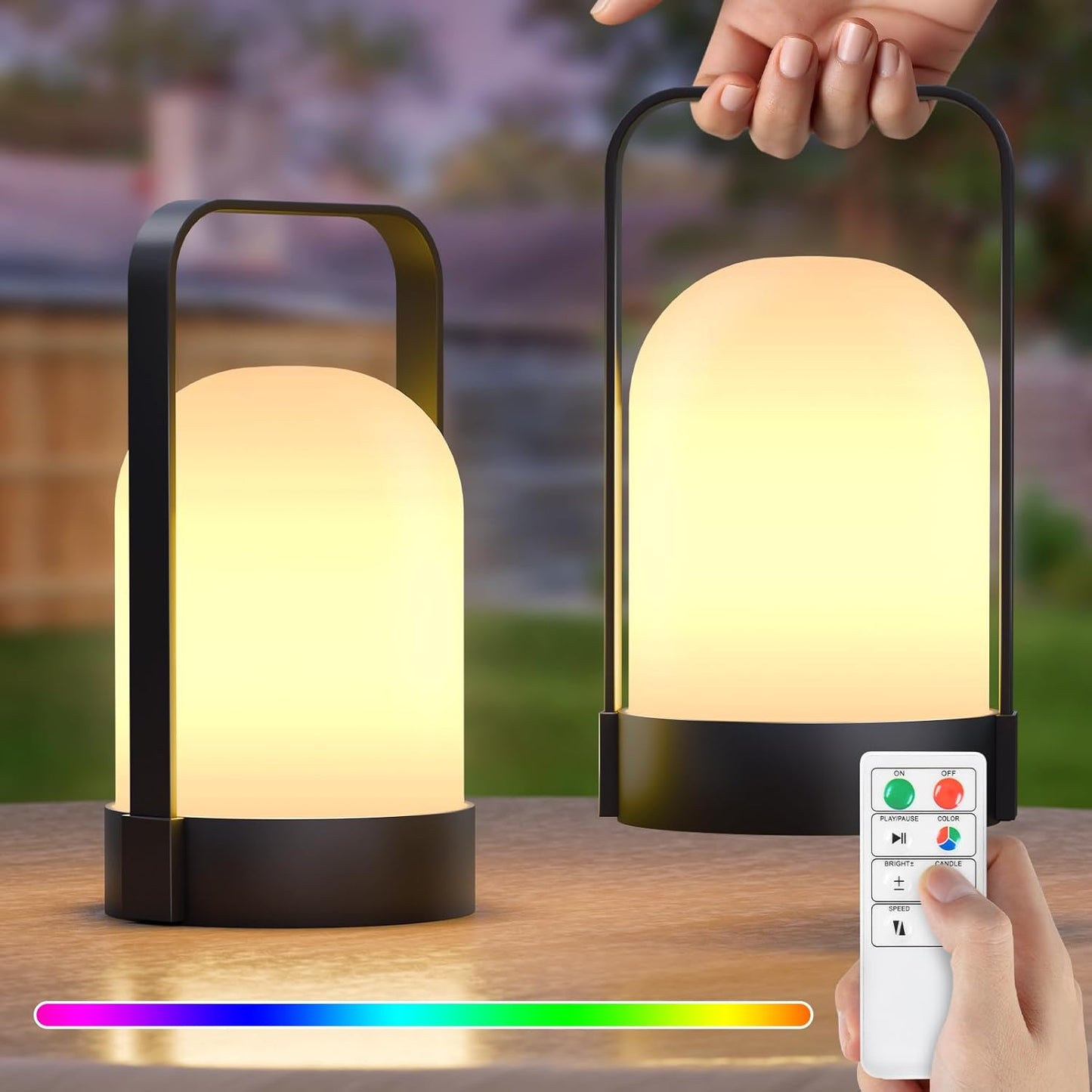 Farol recargable exterior IP44 con control remoto 7 colores RGB