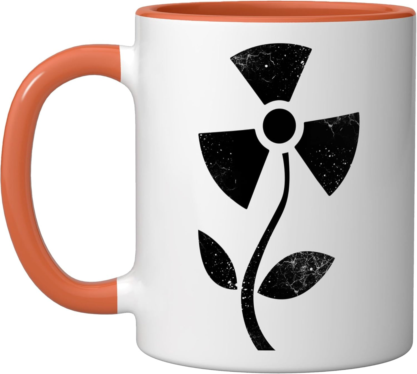 Taza de cerámica con símbolo nuclear vintage en forma de flor, naranja/blanco