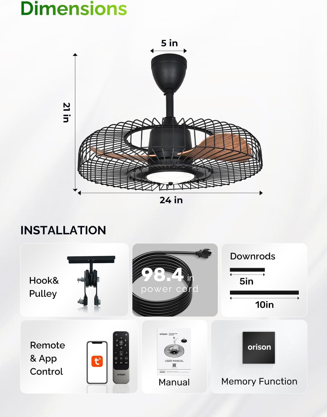 Ventilador techo exterior con luz 24pulg control app regulable 3CCT