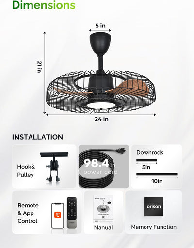 Ventilador techo exterior con luz 24pulg control app regulable 3CCT