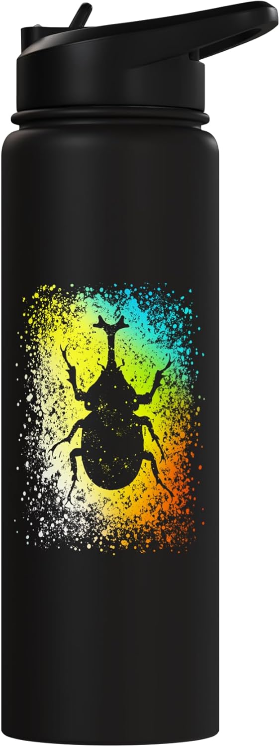 Botella de agua aislada de acero inoxidable arte escarabajo rinoceronte