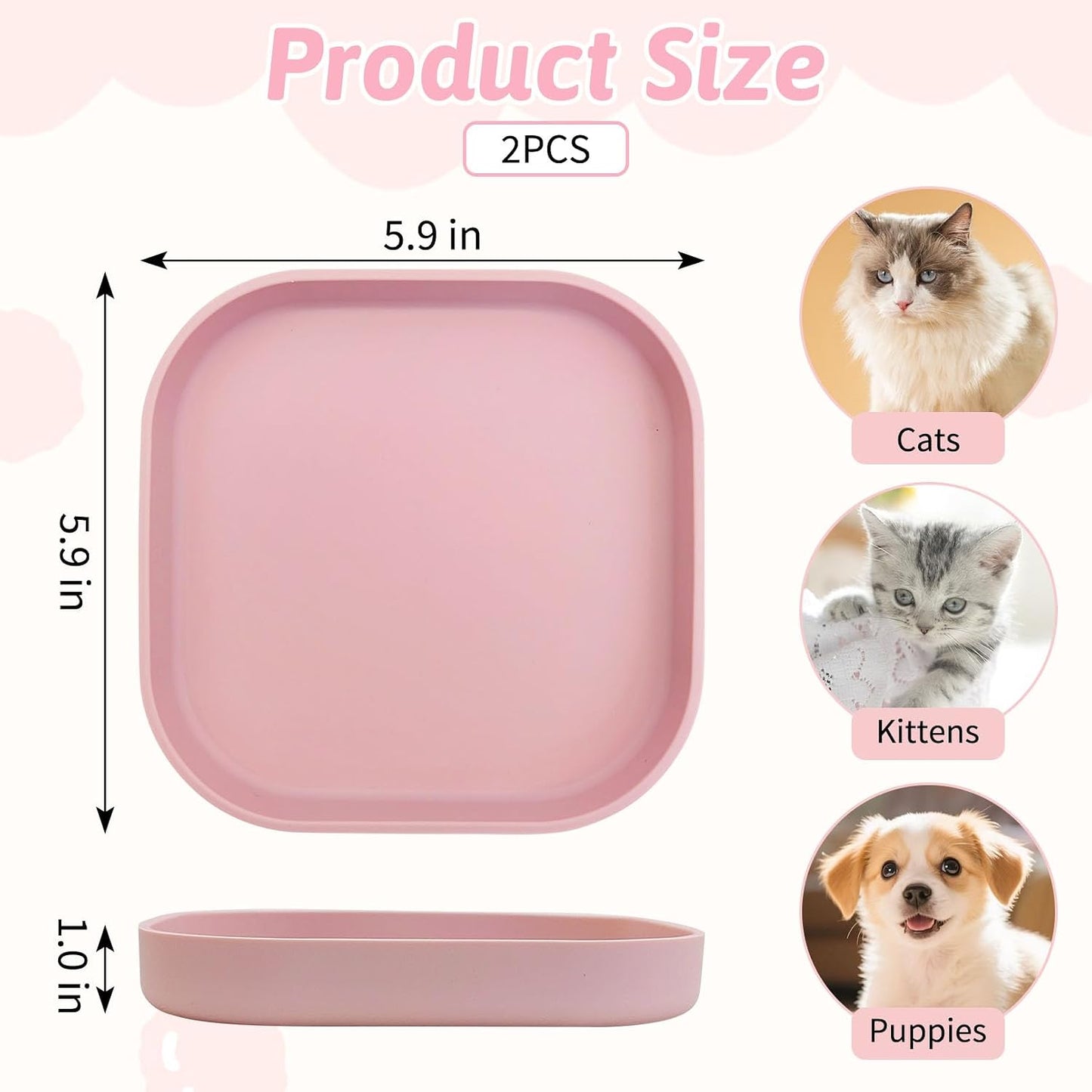 2 Pzas Plato Alimento Gato Perros 5.9x5.9pulg Antideslizante