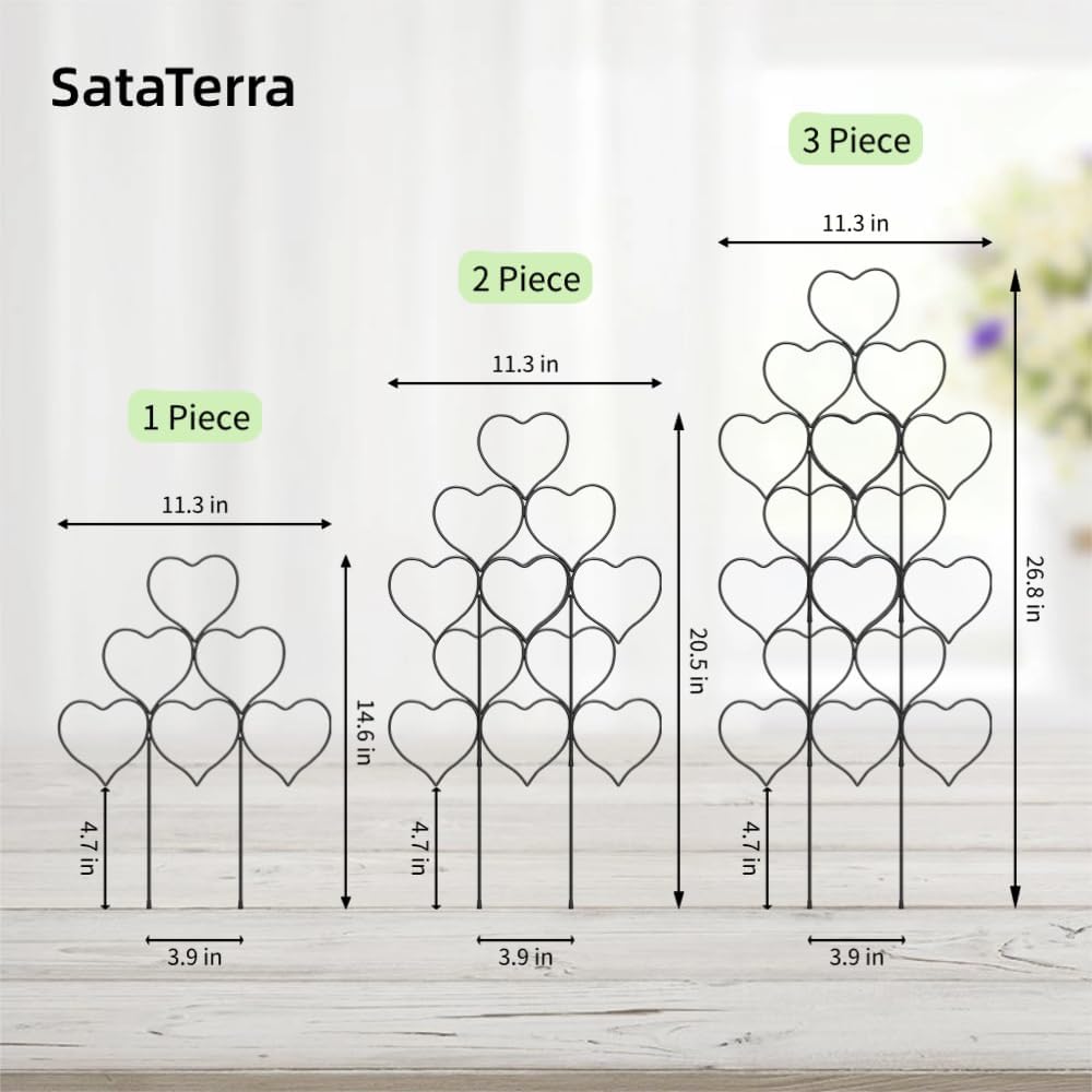 Soporte plantas enrejado corazón 14pulg inox negro