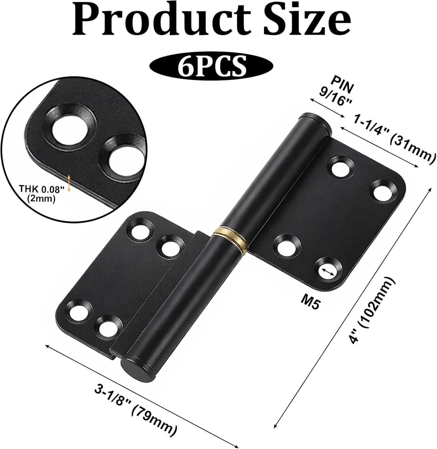 6 Bisagras Puerta Abatible 4pulg Negras Extraibles Set 3