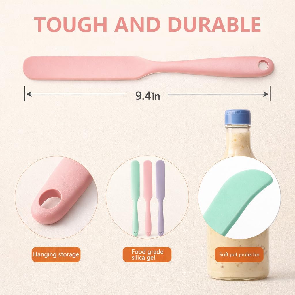 3 Espátulas Silicona para Frascos Raspador Goma Mango Largo
