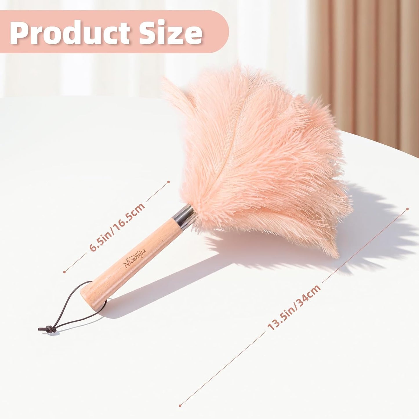 Plumero avestruz rosa madera 13.5pulg limpieza