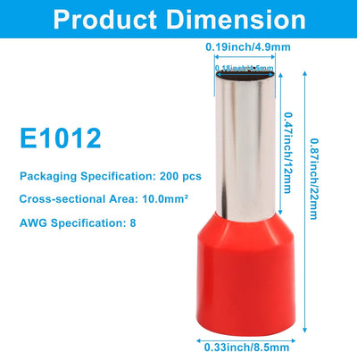 Set 200 Conectores Ferrula Cable 8AWG Isolados Rojo y Negro
