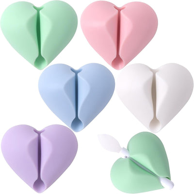 5 Clips Adhesivos Corazón para Gestión de Cables Blanco Verde Rosa